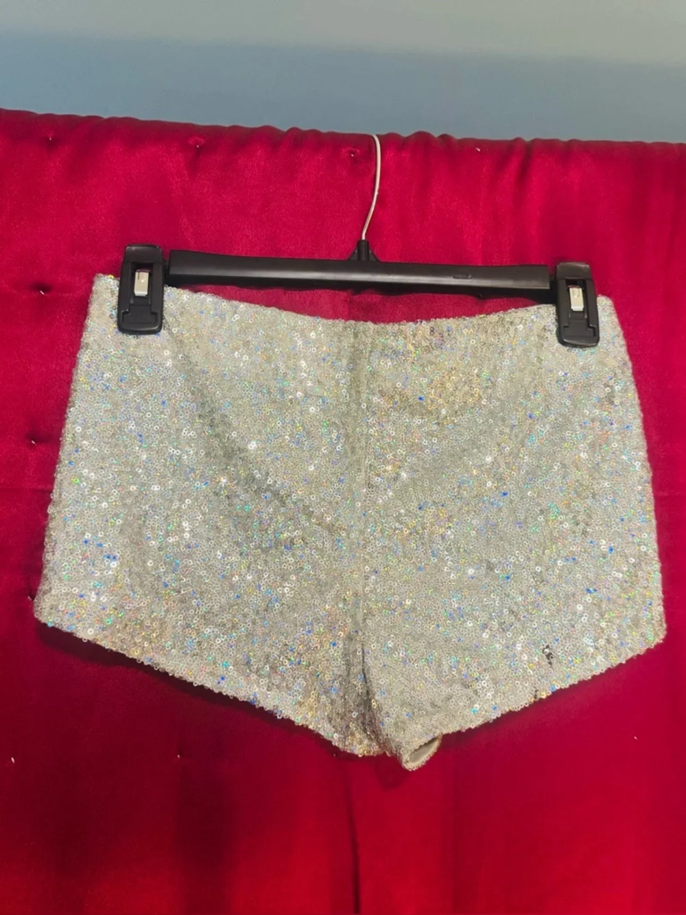 👑 SEXY SIZE SMALL MATERIAL GIRL SILVER SEQUIN BOOTY SHORTS - Picture 5 of 11